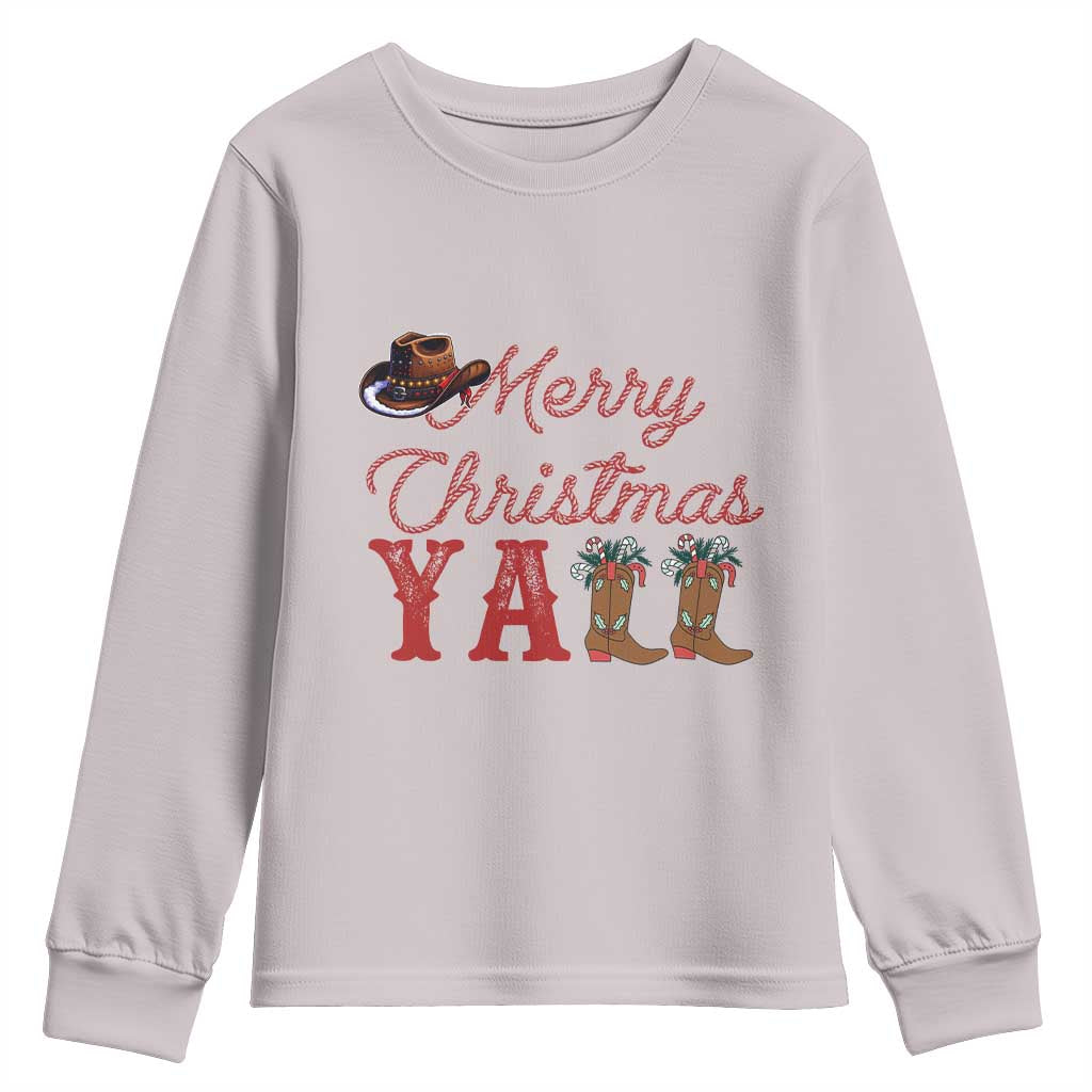 Western Cowboy Howdy Youth Sweatshirt Merry Christmas Yall Cowgirl Boots Hat TS14 Ice Gray Print Your Wear