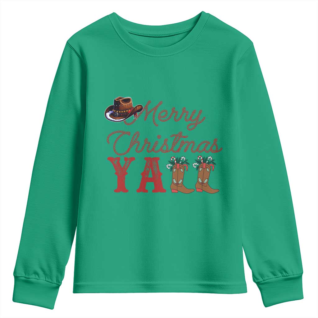 Western Cowboy Howdy Youth Sweatshirt Merry Christmas Yall Cowgirl Boots Hat TS14 Irish Green Print Your Wear