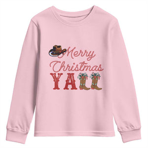 Western Cowboy Howdy Youth Sweatshirt Merry Christmas Yall Cowgirl Boots Hat TS14 Light Pink Print Your Wear