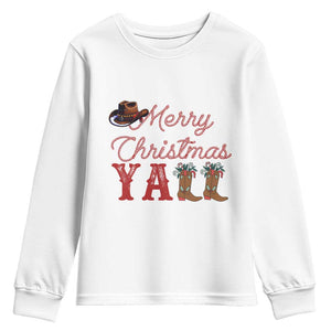 Western Cowboy Howdy Youth Sweatshirt Merry Christmas Yall Cowgirl Boots Hat TS14 White Print Your Wear