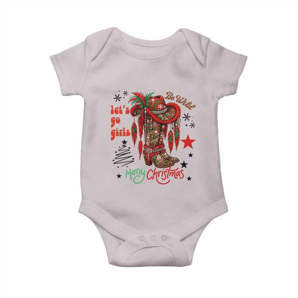 Let Us Go Girls Baby Onesie Christmas Cowgirl Boots TS14 Ice Gray Print Your Wear