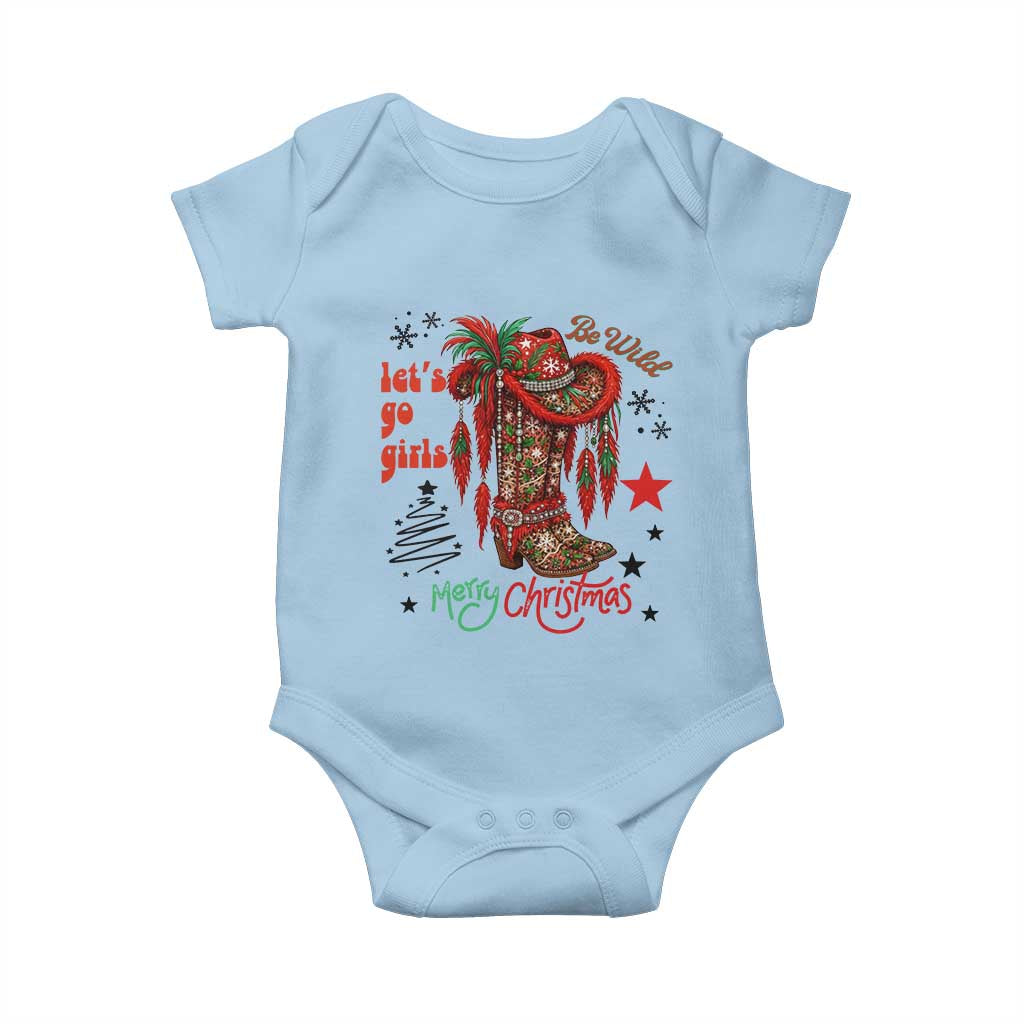 Let Us Go Girls Baby Onesie Christmas Cowgirl Boots TS14 Light Blue Print Your Wear