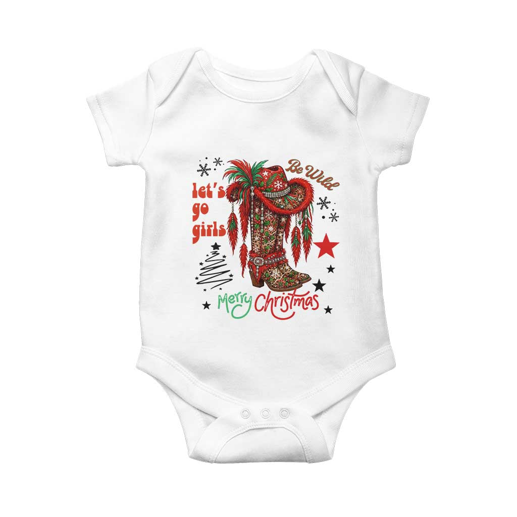 Let Us Go Girls Baby Onesie Christmas Cowgirl Boots TS14 White Print Your Wear