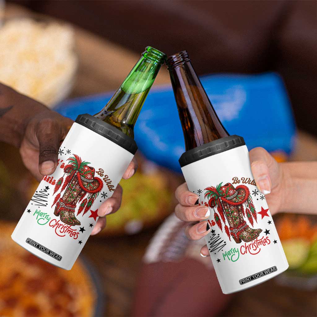 Let Us Go Girls 4 in 1 Can Cooler Tumbler Christmas Cowgirl Boots - Print Your Wear