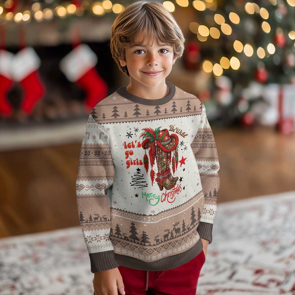 Let Us Go Girls Ugly Christmas Sweater Xmas Cowgirl Boots TS14 Mocha Mousse Print Your Wear