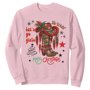 Let Us Go Girls Sweatshirt Christmas Cowgirl Boots TS14 Light Pink Print Your Wear