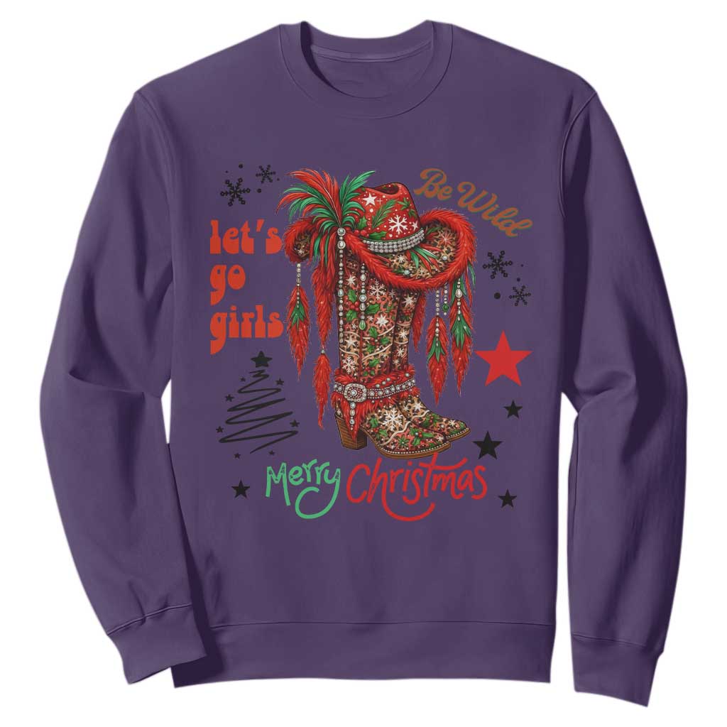 Let Us Go Girls Sweatshirt Christmas Cowgirl Boots TS14 Purple Print Your Wear