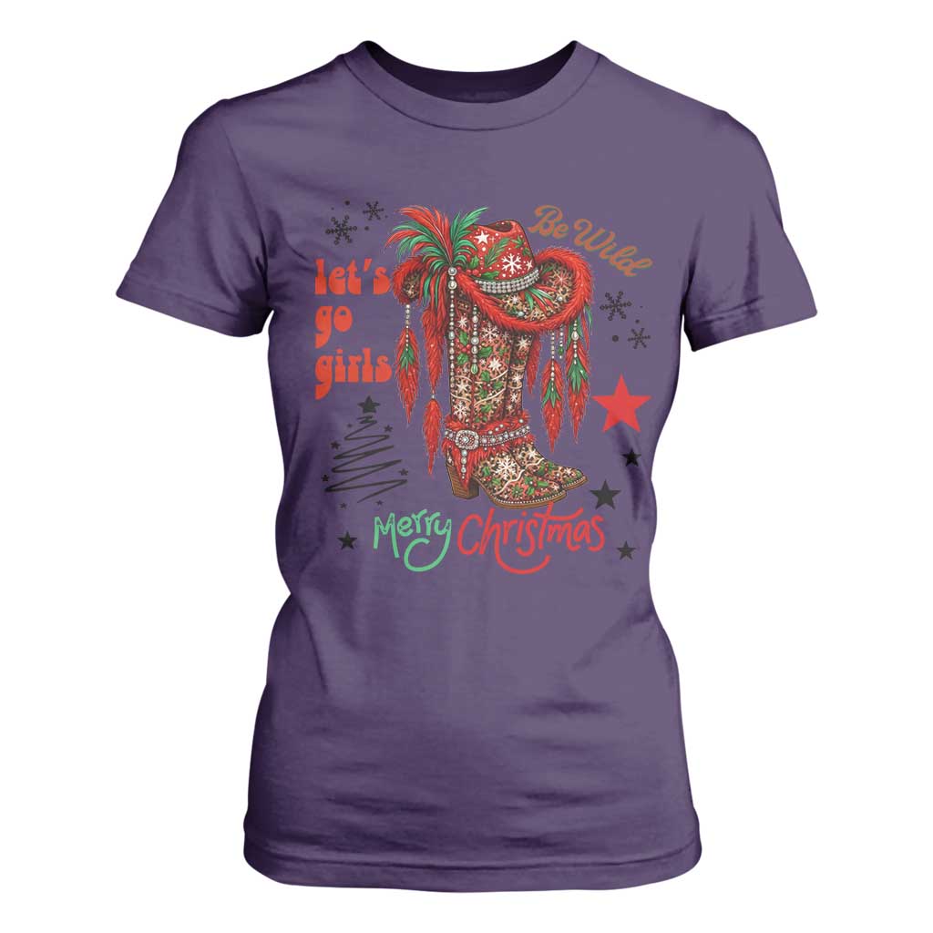 Let Us Go Girls T Shirt For Women Christmas Cowgirl Boots TS14 Purple Print Your Wear