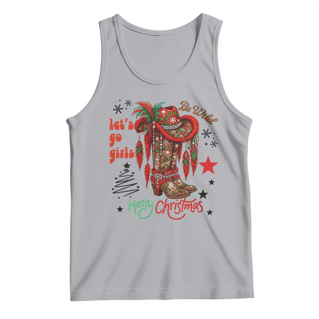 Let Us Go Girls Tank Top Christmas Cowgirl Boots TS14 Athletic Heather Print Your Wear