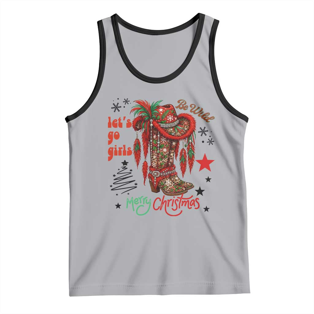 Let Us Go Girls Tank Top Christmas Cowgirl Boots TS14 Athletic Heather Black Print Your Wear