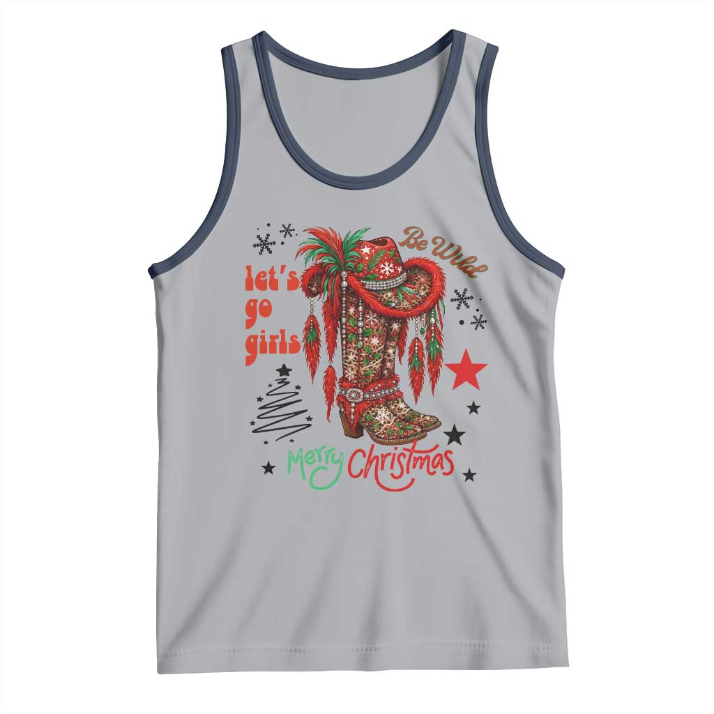 Let Us Go Girls Tank Top Christmas Cowgirl Boots TS14 Athletic Heather Navy Print Your Wear