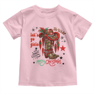 Let Us Go Girls Toddler T Shirt Christmas Cowgirl Boots TS14 Light Pink Print Your Wear