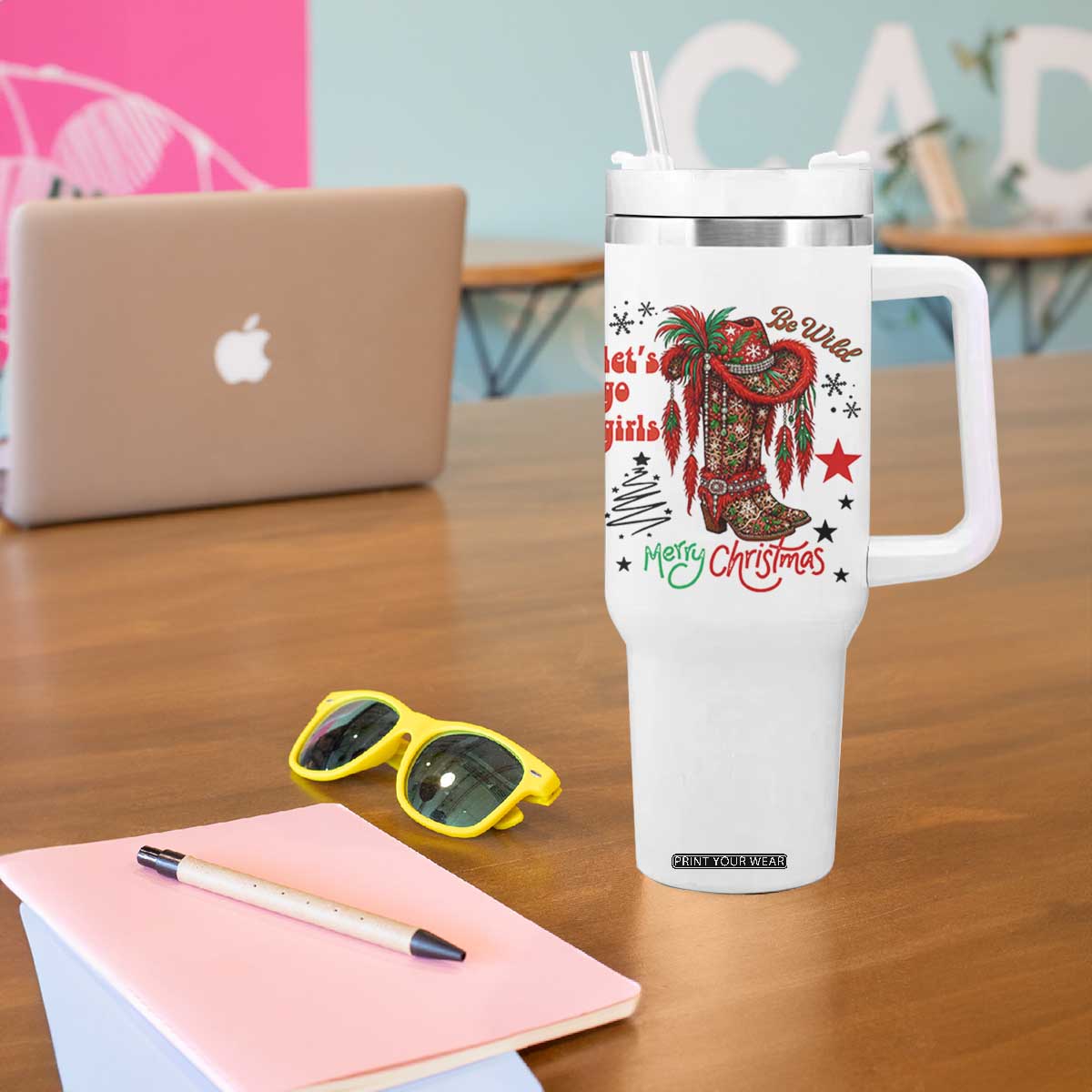 Let Us Go Girls Tumbler With Handle Christmas Cowgirl Boots TS14 Print Your Wear