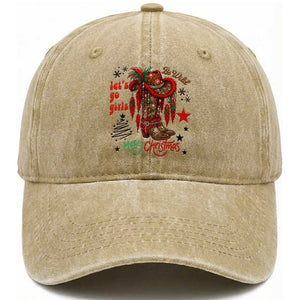 Let Us Go Girls Washed Cotton Baseball Cap Christmas Cowgirl Boots TS14 Washed Cap Universal Fit Khaki Print Your Wear
