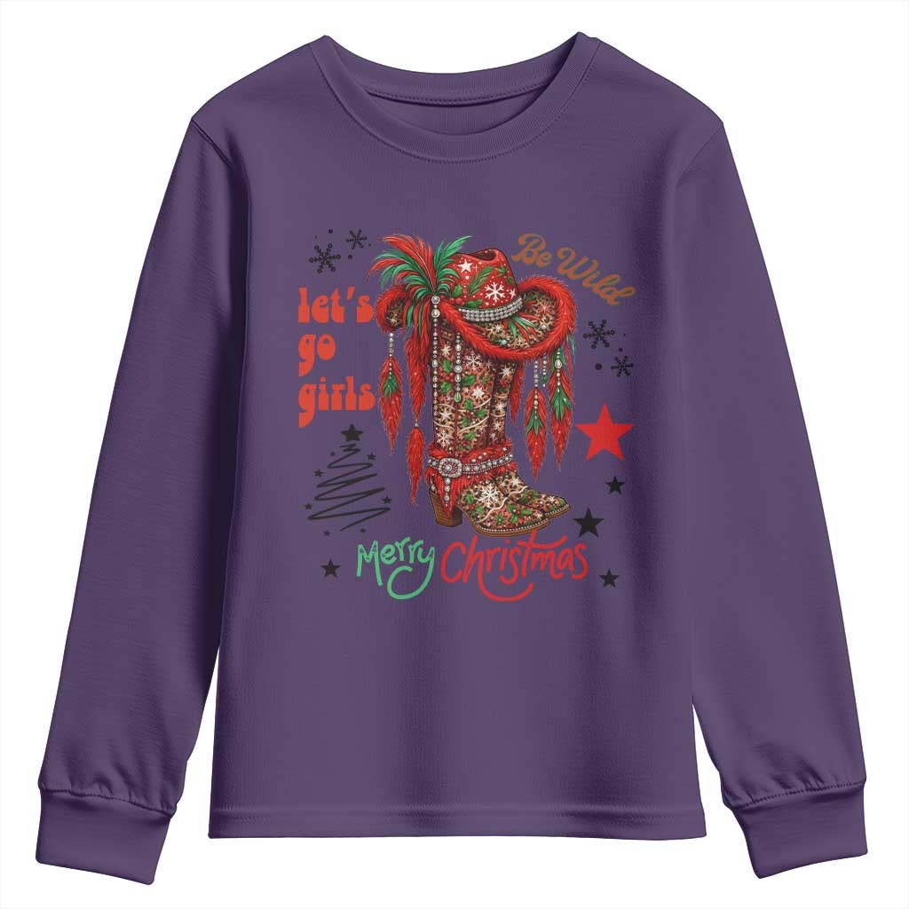 Let Us Go Girls Youth Sweatshirt Christmas Cowgirl Boots TS14 Purple Print Your Wear
