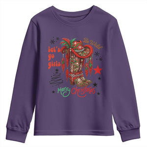 Let Us Go Girls Youth Sweatshirt Christmas Cowgirl Boots TS14 Purple Print Your Wear