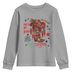 Let Us Go Girls Youth Sweatshirt Christmas Cowgirl Boots TS14 Sport Gray Print Your Wear