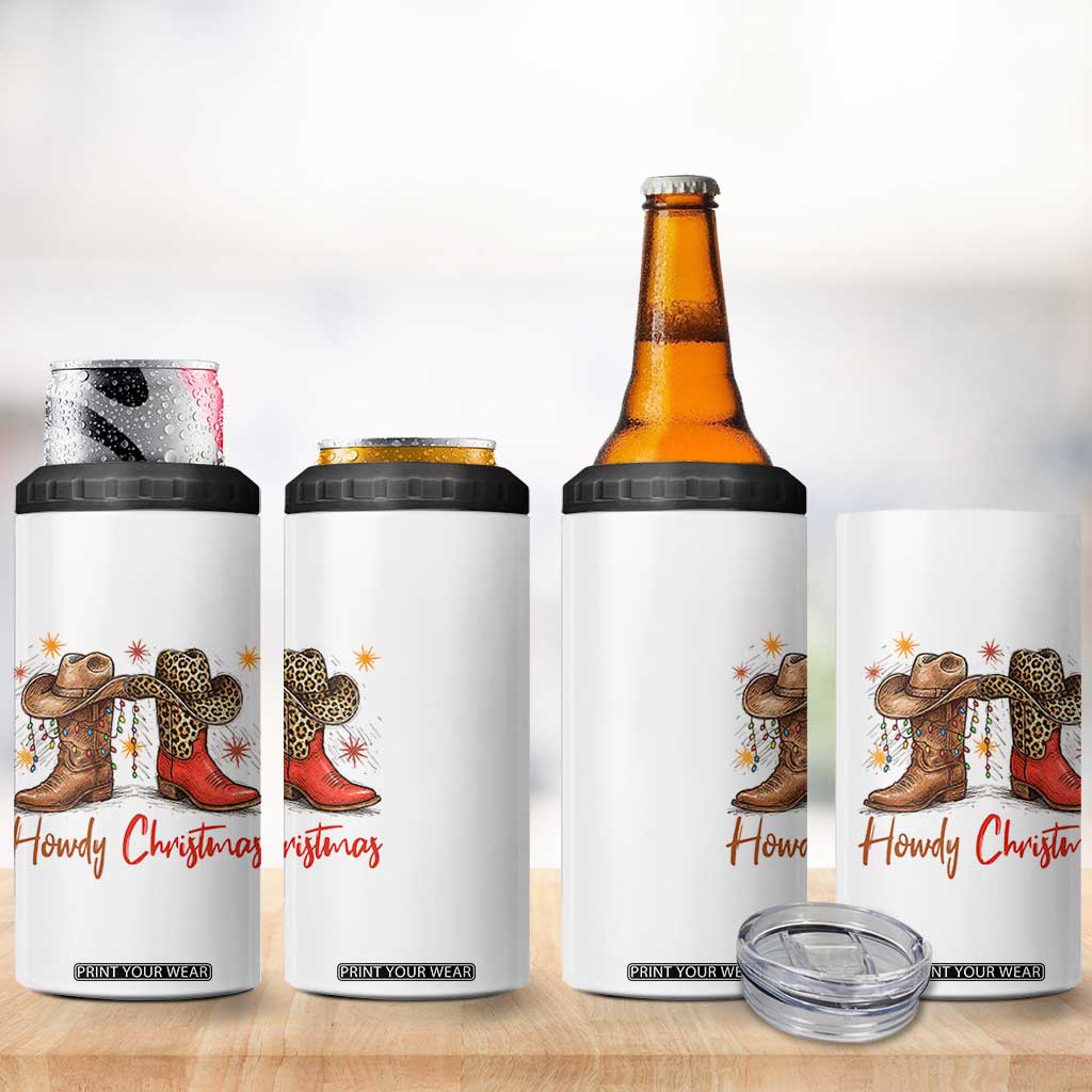 Howdy Christmas 4 in 1 Can Cooler Tumbler Western Cowboy Boots Country - Print Your Wear