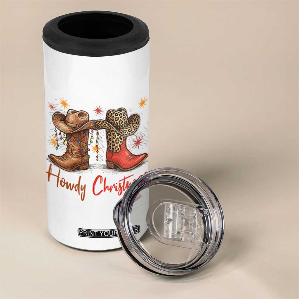 Howdy Christmas 4 in 1 Can Cooler Tumbler Western Cowboy Boots Country - Print Your Wear