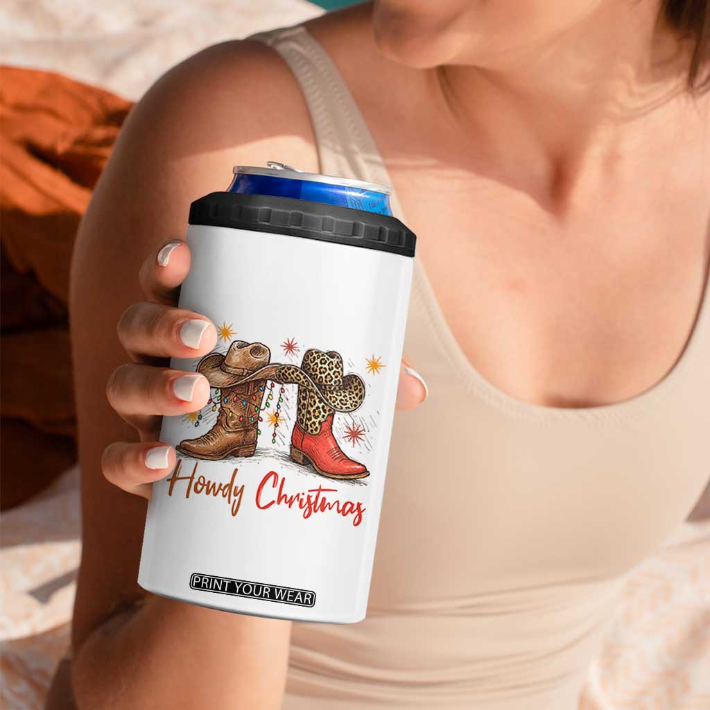 Howdy Christmas 4 in 1 Can Cooler Tumbler Western Cowboy Boots Country - Print Your Wear