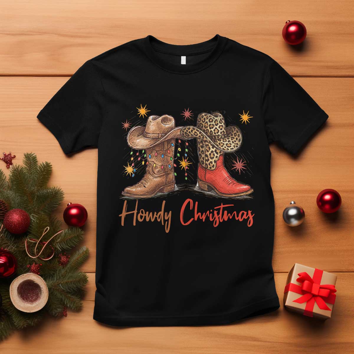 Howdy Christmas T Shirt Western Cowboy Boots Country TS14 Black Print Your Wear