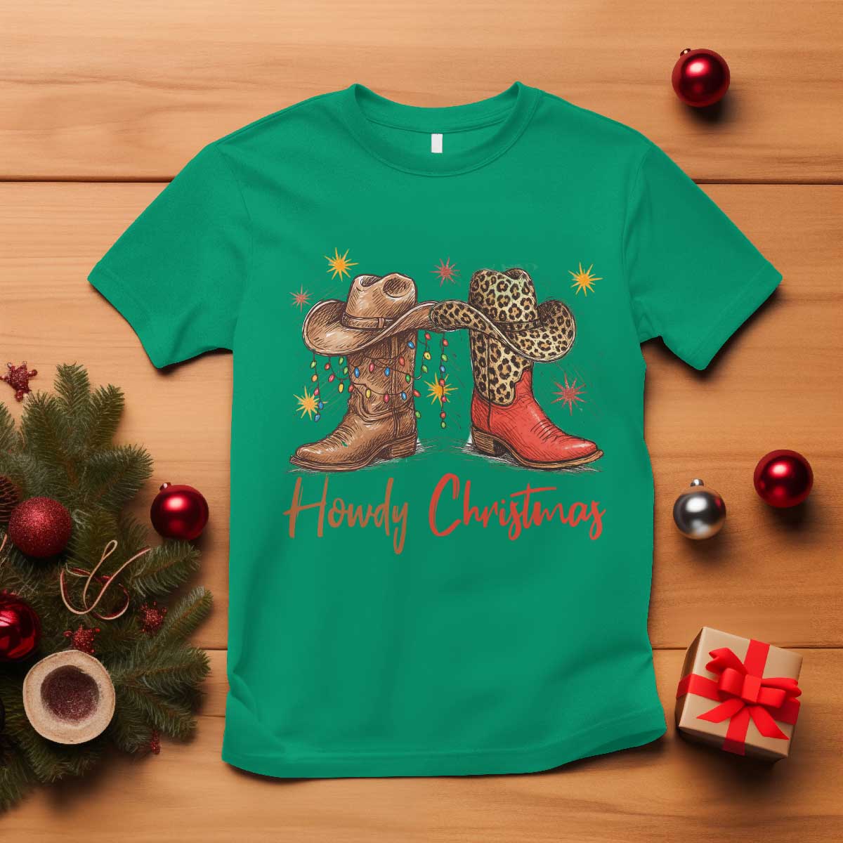 Howdy Christmas T Shirt Western Cowboy Boots Country TS14 Irish Green Print Your Wear