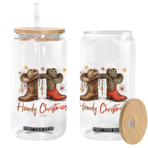 Howdy Christmas Glass Can Western Cowboy Boots Country - Print Your Wear