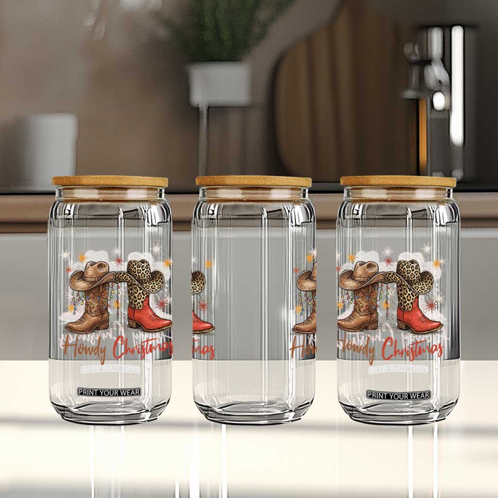 Howdy Christmas Glass Can Western Cowboy Boots Country - Print Your Wear