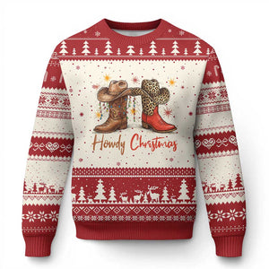 Howdy Xmas Ugly Christmas Sweater Western Cowboy Boots Country TS14 Beige Red Print Your Wear