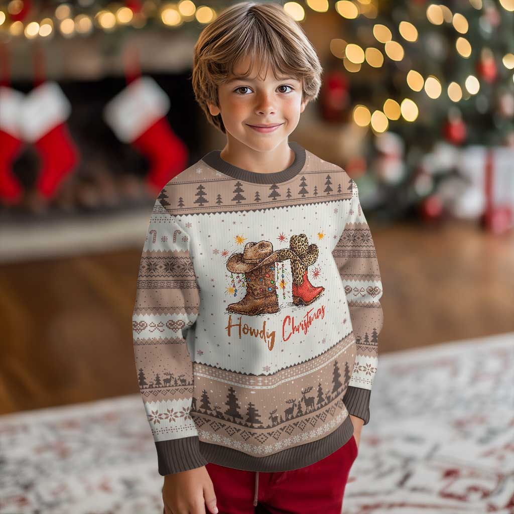 Howdy Xmas Ugly Christmas Sweater Western Cowboy Boots Country TS14 Mocha Mousse Print Your Wear