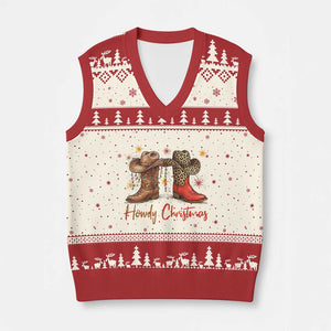 Howdy Xmas V-Neck Knit Sweater Vest Western Cowboy Boots Country TS14 Beige Red Print Your Wear