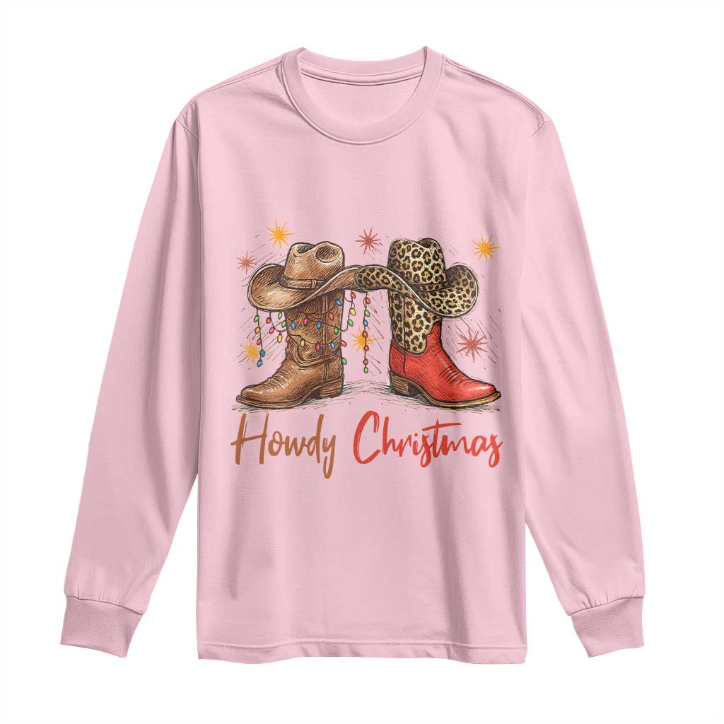 Howdy Christmas Long Sleeve Shirt Western Cowboy Boots Country TS14 Light Pink Print Your Wear