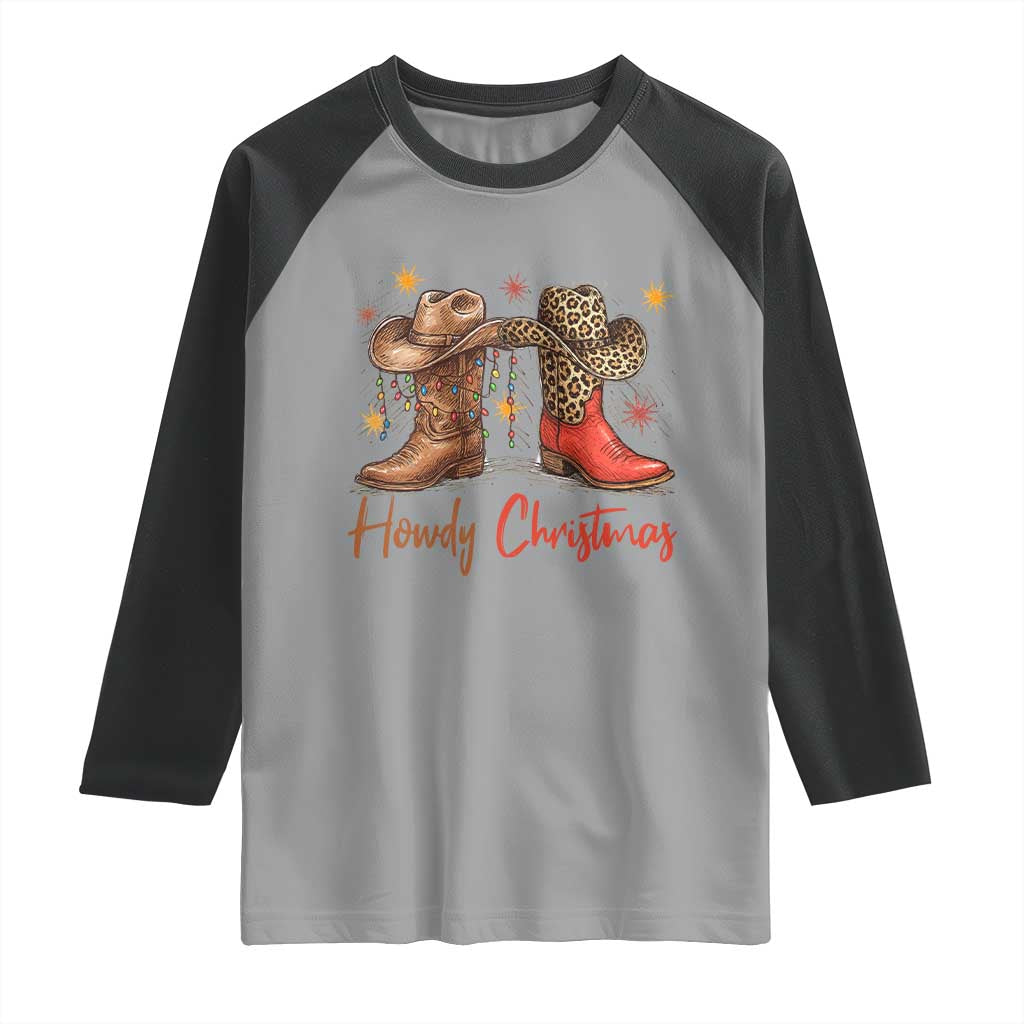 Howdy Christmas Raglan Shirt Western Cowboy Boots Country TS14 Sport Gray Black Print Your Wear