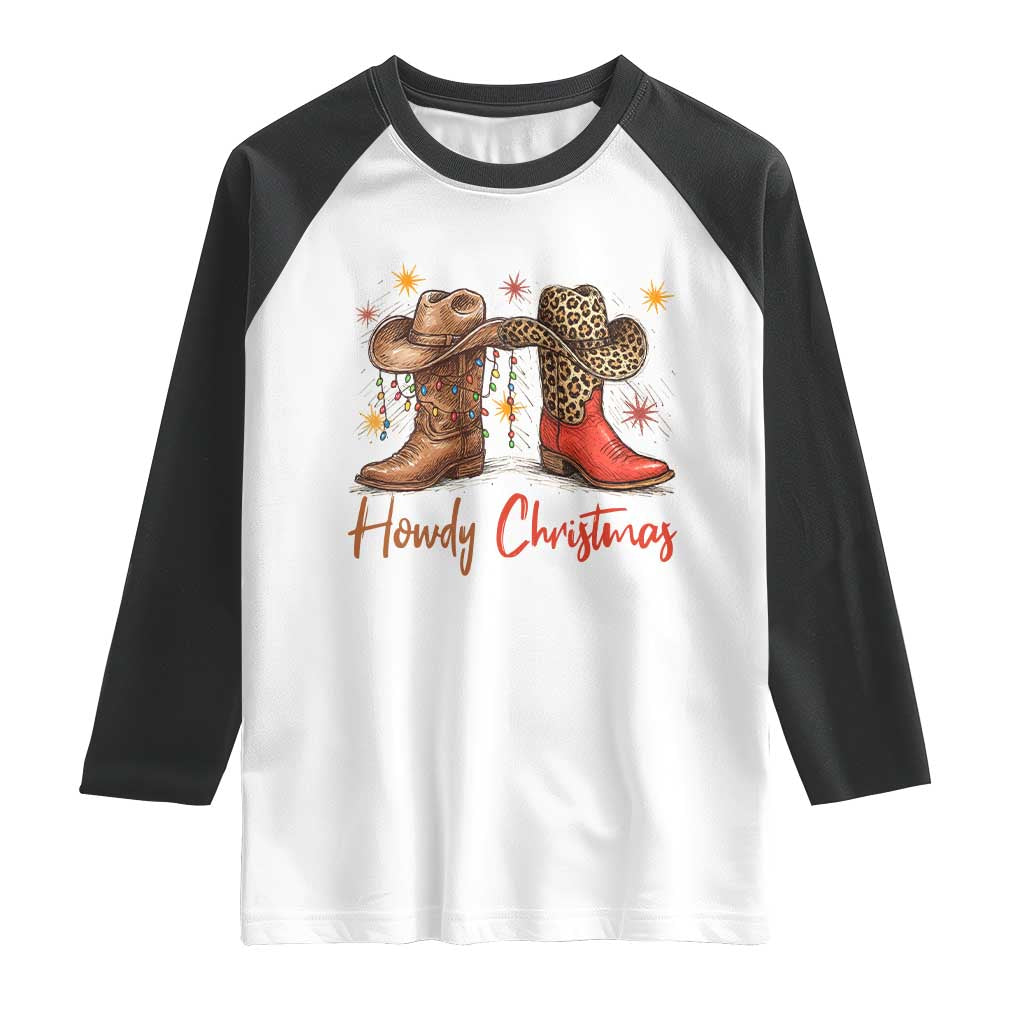 Howdy Christmas Raglan Shirt Western Cowboy Boots Country TS14 White Black Print Your Wear