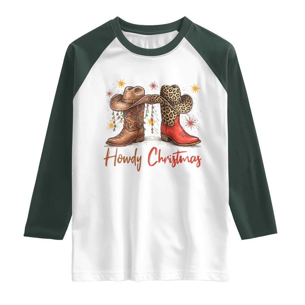 Howdy Christmas Raglan Shirt Western Cowboy Boots Country TS14 White Dark Forest Green Print Your Wear