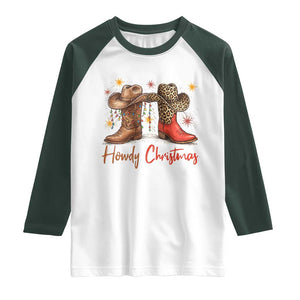 Howdy Christmas Raglan Shirt Western Cowboy Boots Country TS14 White Dark Forest Green Print Your Wear