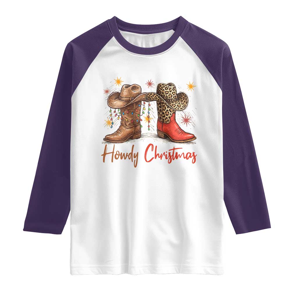 Howdy Christmas Raglan Shirt Western Cowboy Boots Country TS14 White Purple Print Your Wear