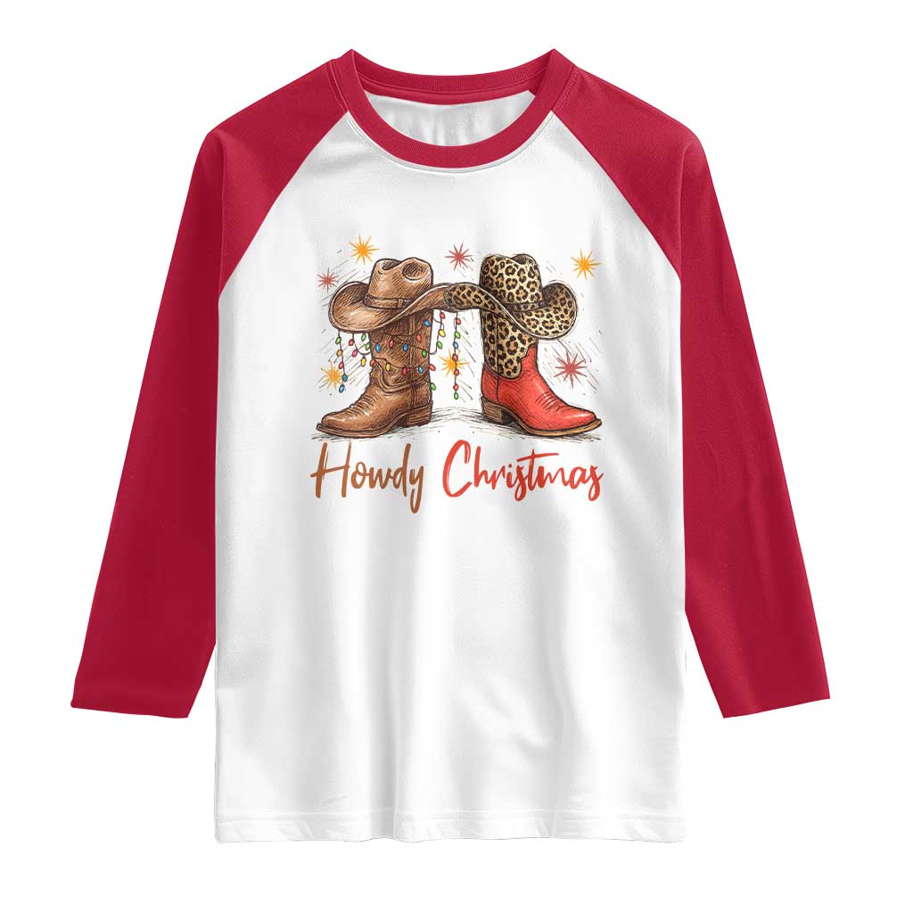 Howdy Christmas Raglan Shirt Western Cowboy Boots Country TS14 White Red Print Your Wear