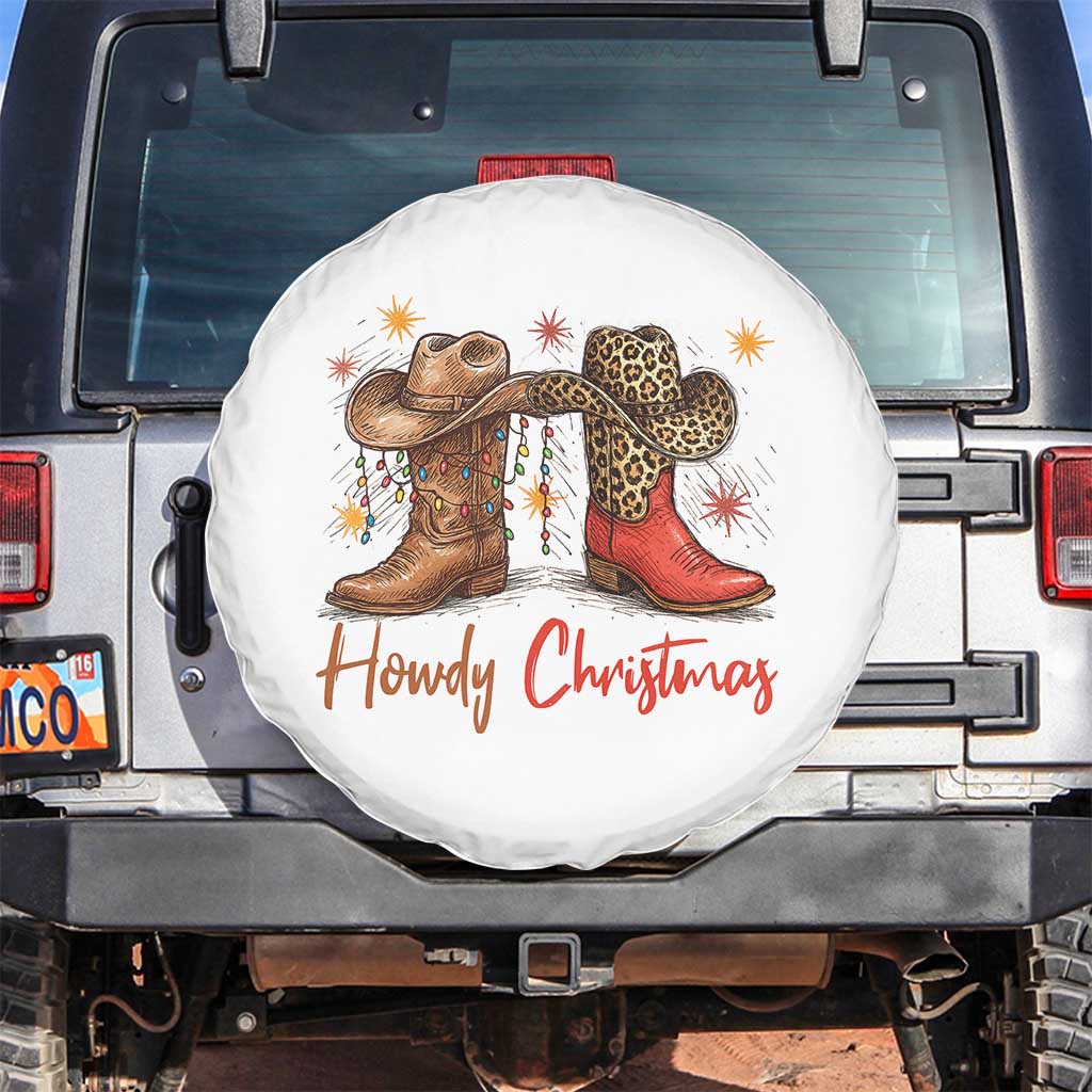 Howdy Christmas Spare Tire Cover Western Cowboy Boots Country TS14 No hole White Print Your Wear