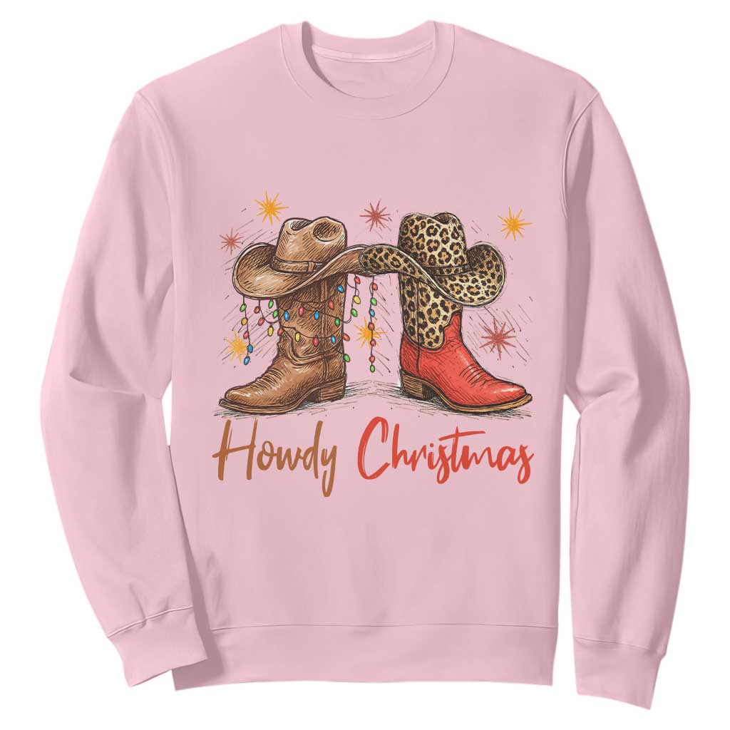 Howdy Christmas Sweatshirt Western Cowboy Boots Country TS14 Light Pink Print Your Wear