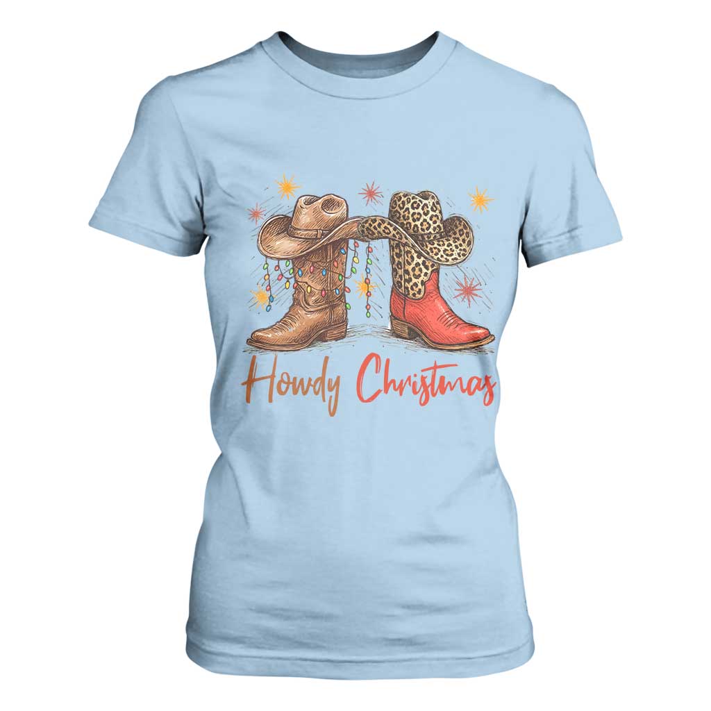 Howdy Christmas T Shirt For Women Western Cowboy Boots Country TS14 Light Blue Print Your Wear