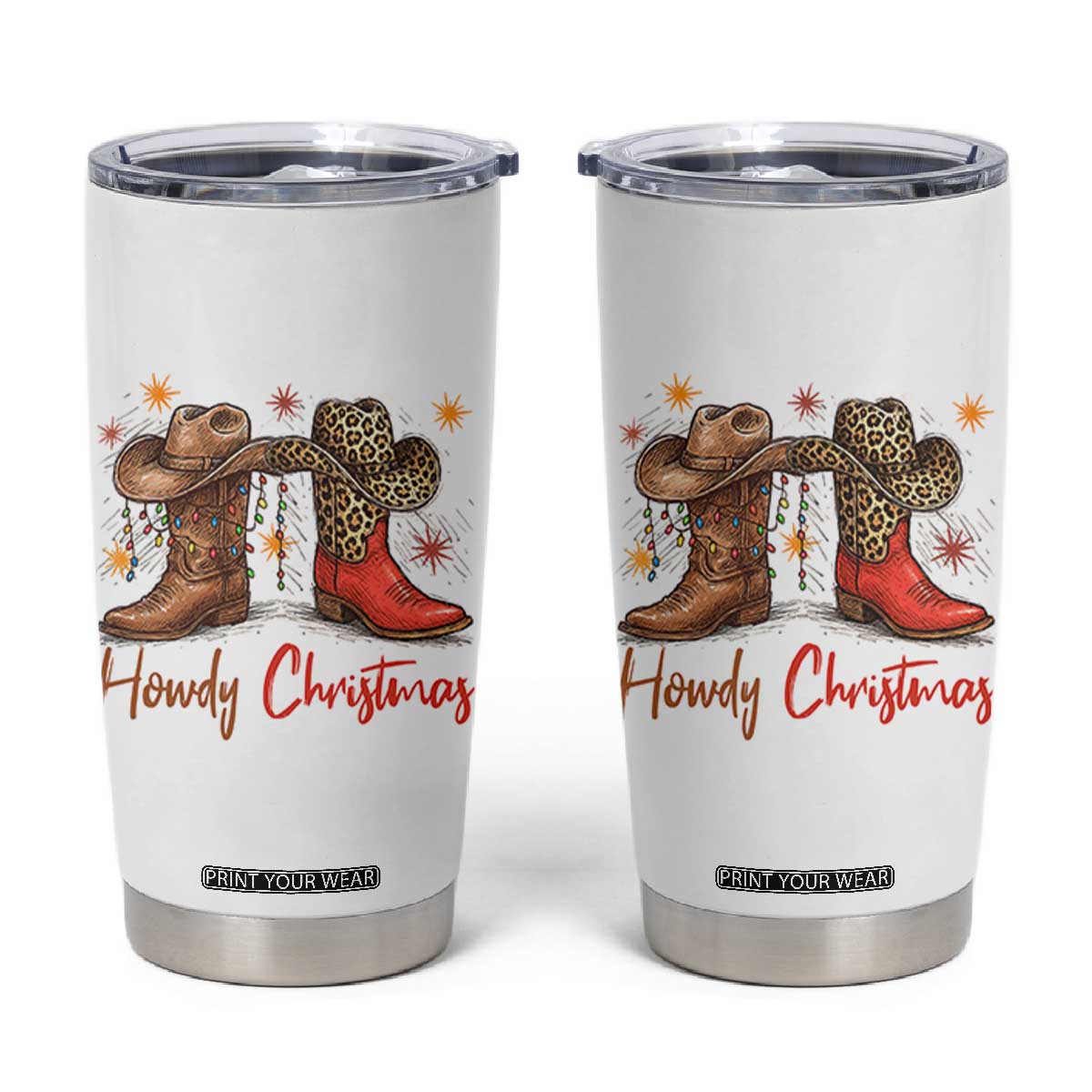 Howdy Christmas Tumbler Cup Western Cowboy Boots Country - Print Your Wear