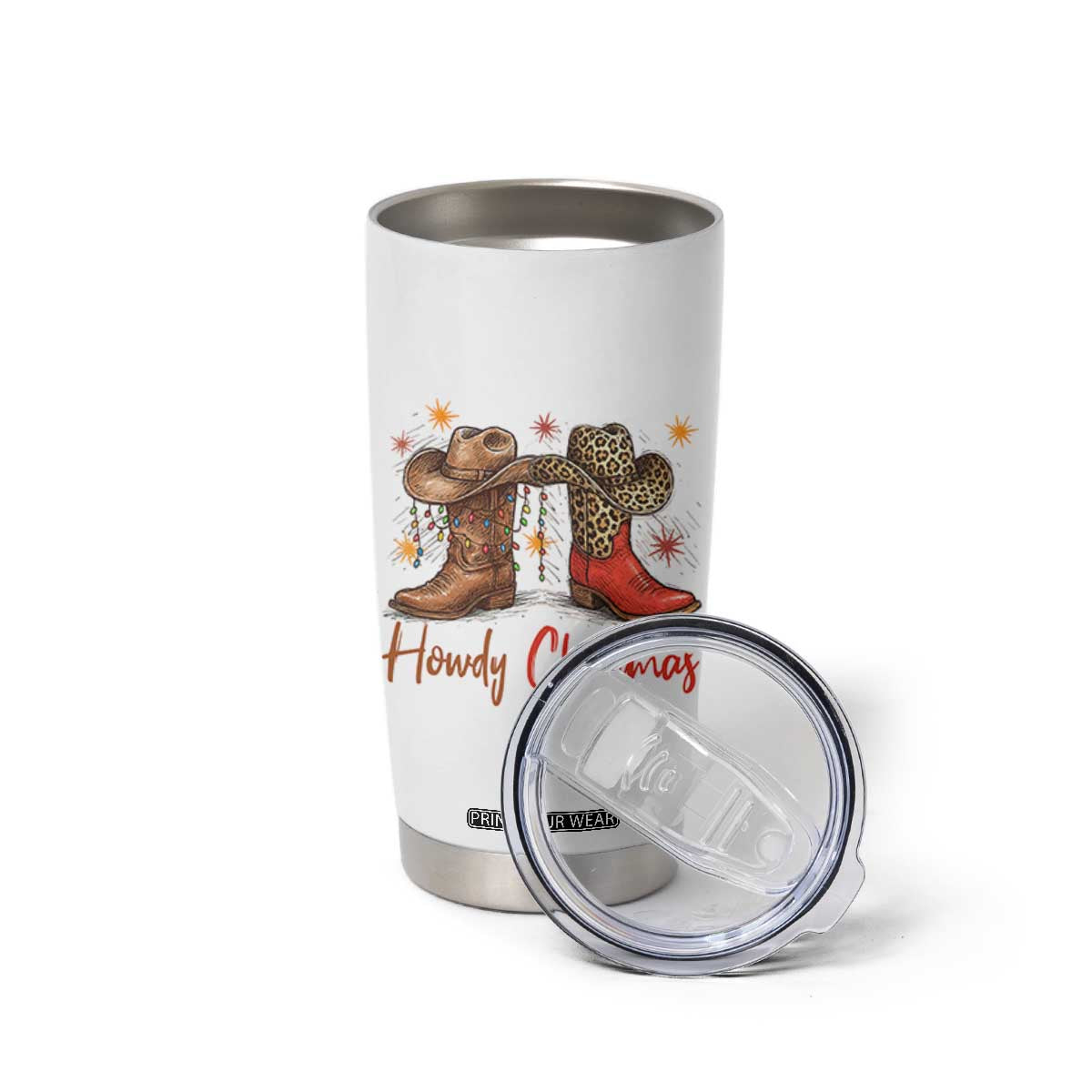 Howdy Christmas Tumbler Cup Western Cowboy Boots Country - Print Your Wear