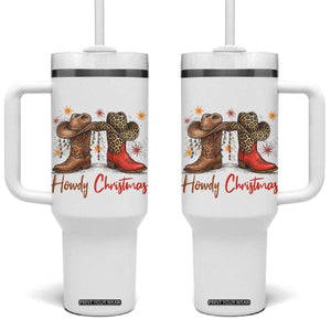 Howdy Christmas Tumbler With Handle Western Cowboy Boots Country - Print Your Wear