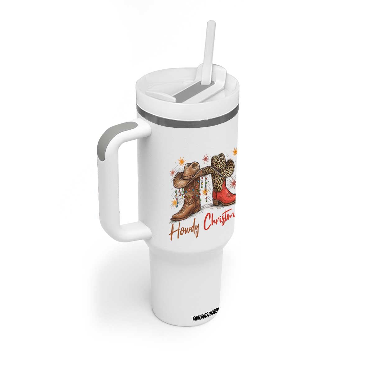 Howdy Christmas Tumbler With Handle Western Cowboy Boots Country TS14 Print Your Wear