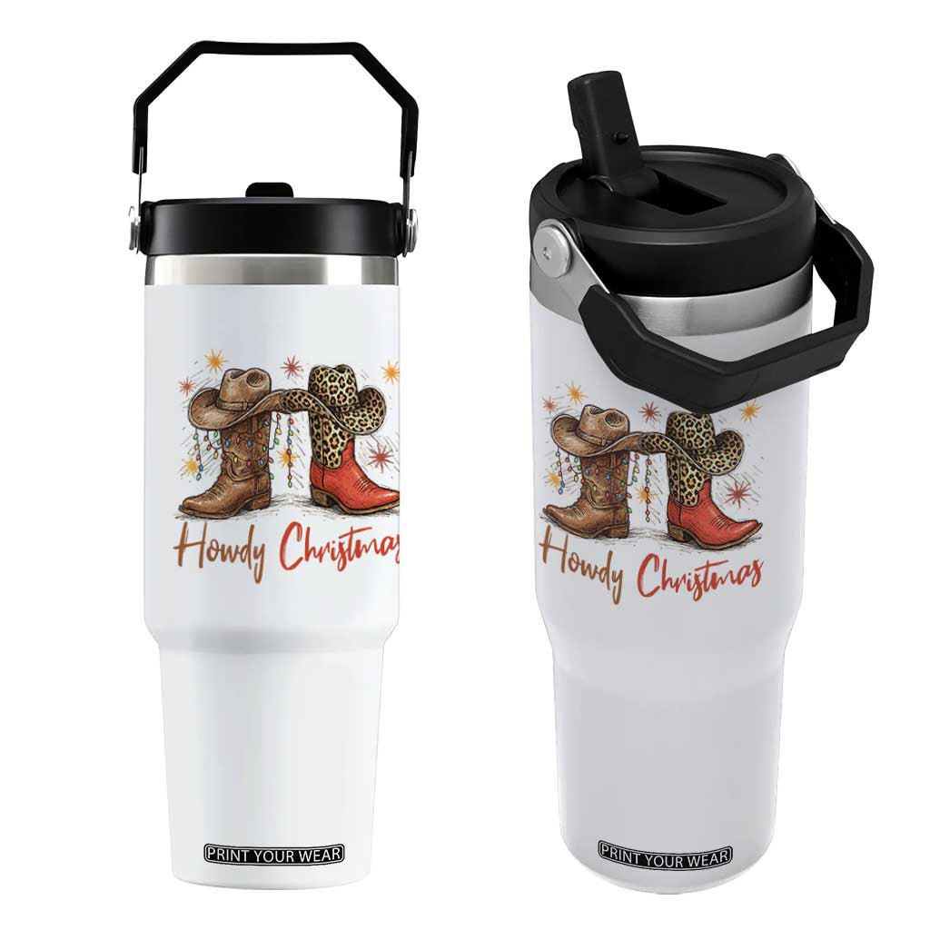 Howdy Christmas Flip Straw Tumbler Western Cowboy Boots Country TS14 One Size: 30 oz White Print Your Wear
