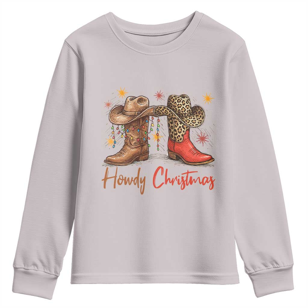 Howdy Christmas Youth Sweatshirt Western Cowboy Boots Country TS14 Ice Gray Print Your Wear