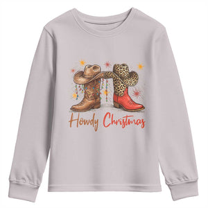 Howdy Christmas Youth Sweatshirt Western Cowboy Boots Country TS14 Ice Gray Print Your Wear