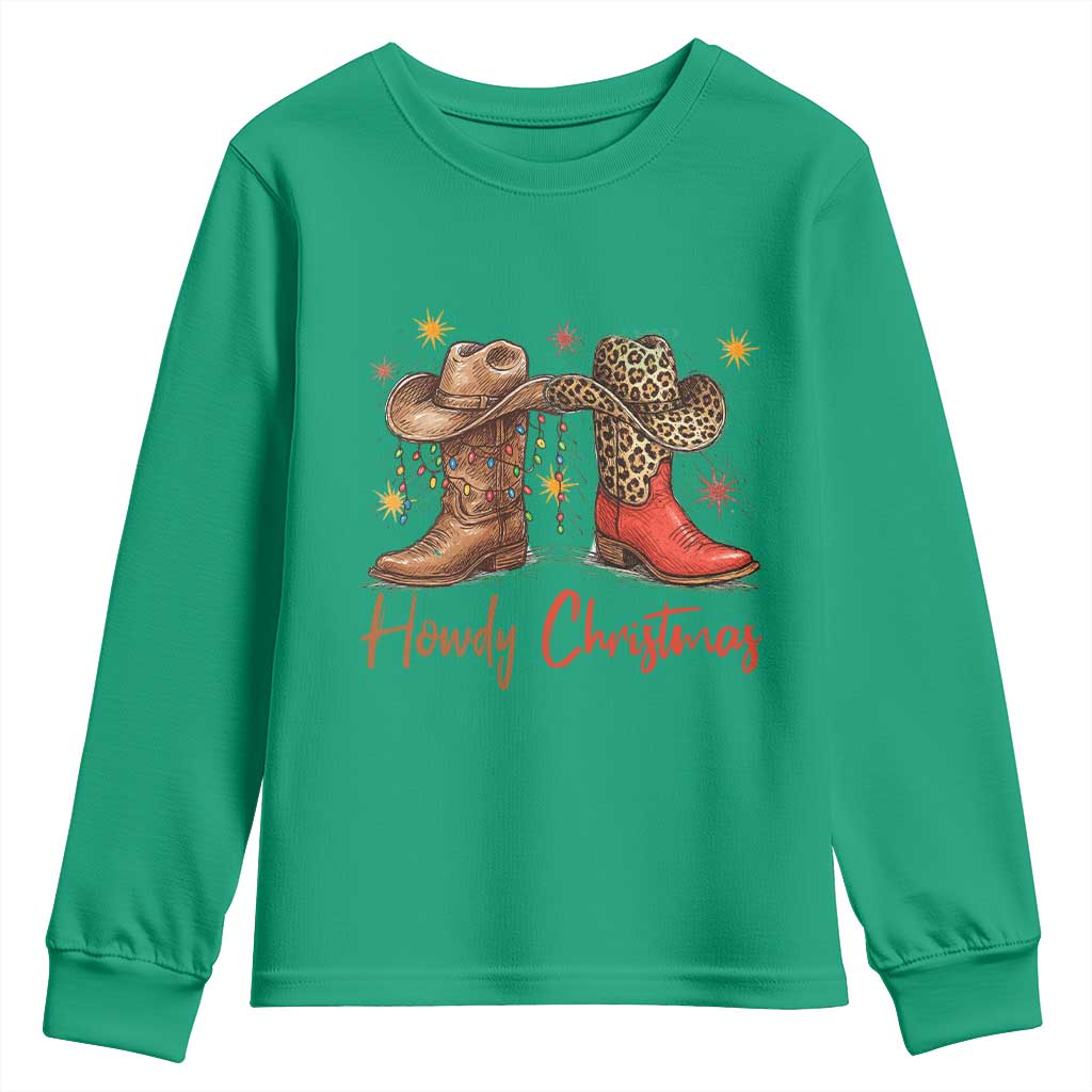 Howdy Christmas Youth Sweatshirt Western Cowboy Boots Country TS14 Irish Green Print Your Wear