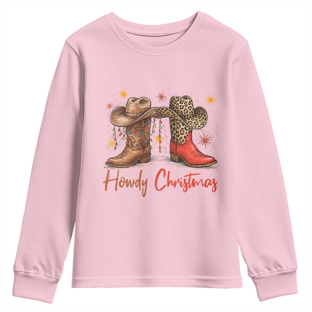 Howdy Christmas Youth Sweatshirt Western Cowboy Boots Country TS14 Light Pink Print Your Wear